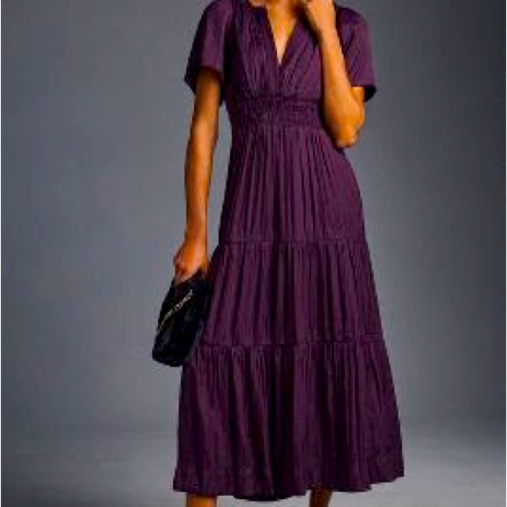 Anthropologie Somerset Maxi Dress Satin Edition, Size Large, Dark Purple